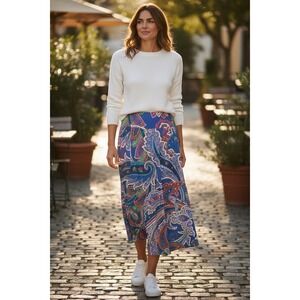 Lauren Ralph Lauren Blue Multicolor Paisley Crepe Yoked Ruffle Skirt Size 6